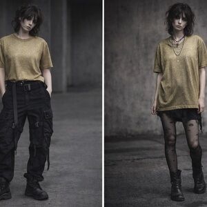 Metallic Gold Knit Tee Shirt | Grunge Futurist Indie Sleaze, Goth